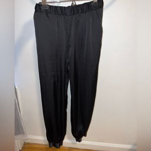 Express Black Satin Joggers with Gold Details.